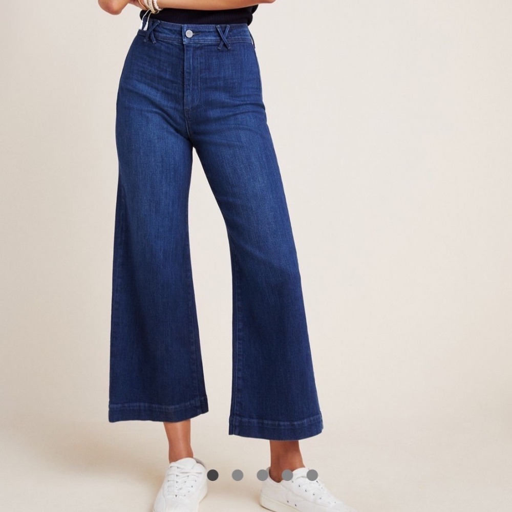 Paige Anessa High Rise Wide Leg Jeans Roya Dark Wash 28 Crisscross Belt Loops